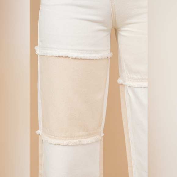 Wide Leg Color Block Patchwork Raw Edge Jeans - Picture 4 of 7